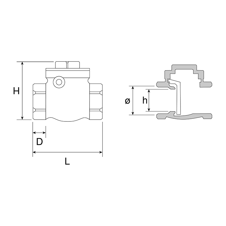 Swing check valve with metal seat - technical drawing